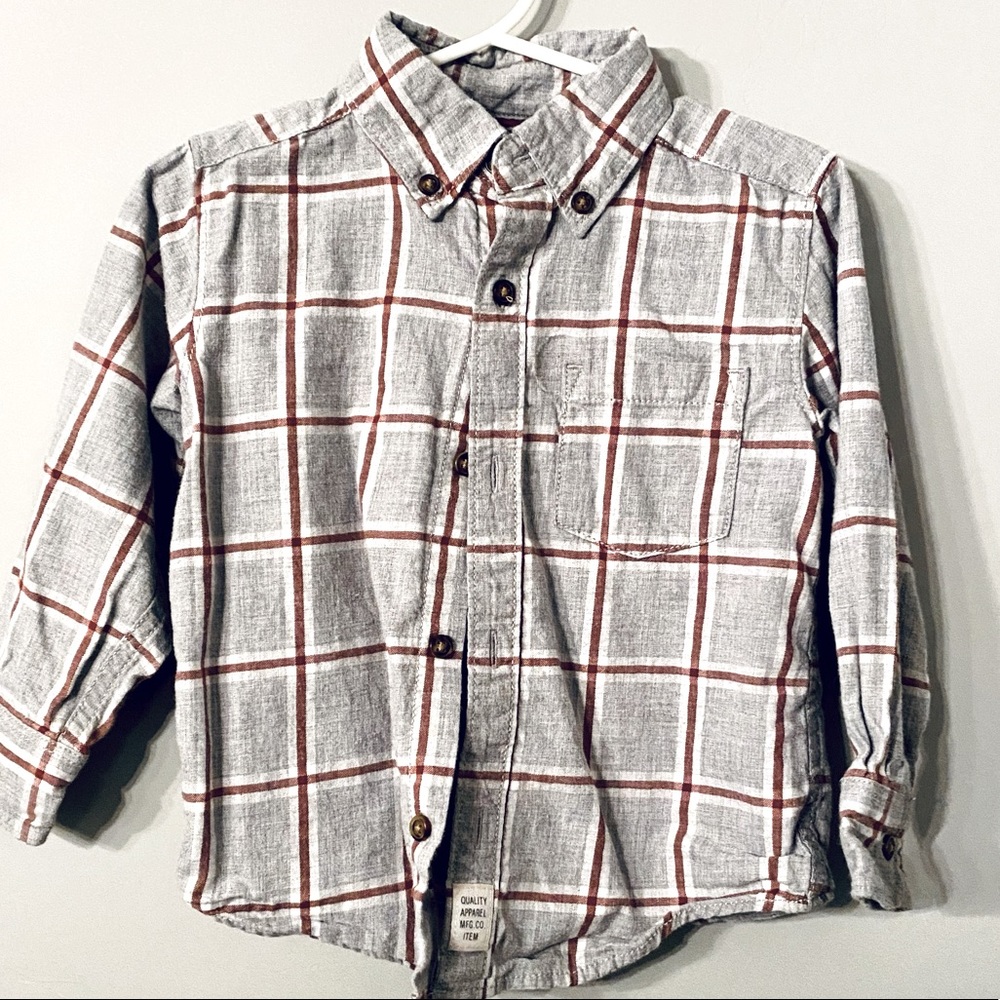 Grey & Red plaid toddler button down